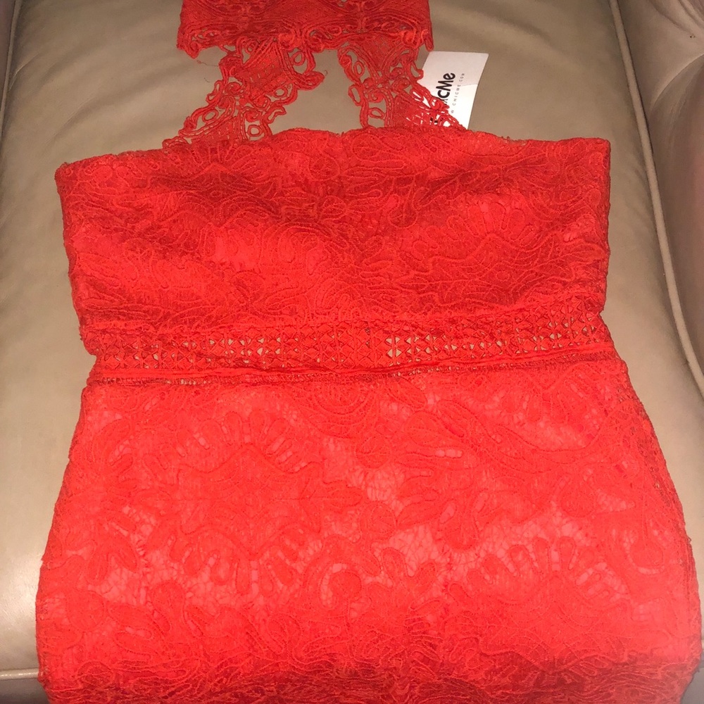 Lace collar trim orangeish/red dress